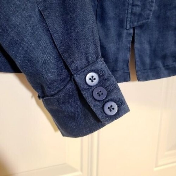 Coldwater Creek Linen Celebrate Your Spirit Size 12 Blue Button Front Jacket - Picture 7 of 16